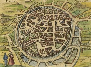 FREIBERG (Sachsen) - Vogelschau - Petrus Bertius - kol. Kupferstich 1616 - Picture 1 of 2