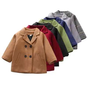 New Boys Jackets Child Girl Woolen Double-breasted Baby Trench Coat Kids Winter - Picture 1 of 21