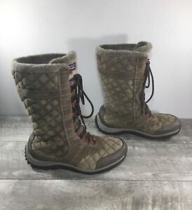 Patagonia Canteen Olive Nite Leather Faux Fur Winter Snow Womens Boots Size 9