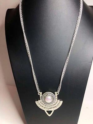 3648 Lucky Brand Martillado Plata Semiprecioso Perla Collar Declaración 32" Foto 1 de 3