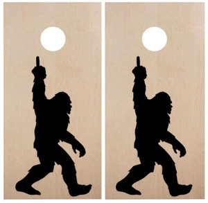 Bigfoot Waving Middle Finger Cornhole Board Decals | Sasquatch | Vinyl 18w x 33h - Picture 1 of 4