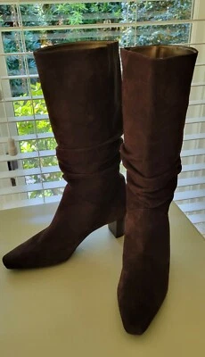 Talbots Suede Drk Brown Leather Slouched Heel Mid Calf Fashion Boots Size 7B EUC - Image 1 of 4