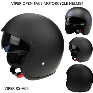 ViPER RS-V06 OPEN FACE MOTORCYCLE JET RETRO MOTORBIKE HELMET MOD MATT BLACK - Picture 1 of 6