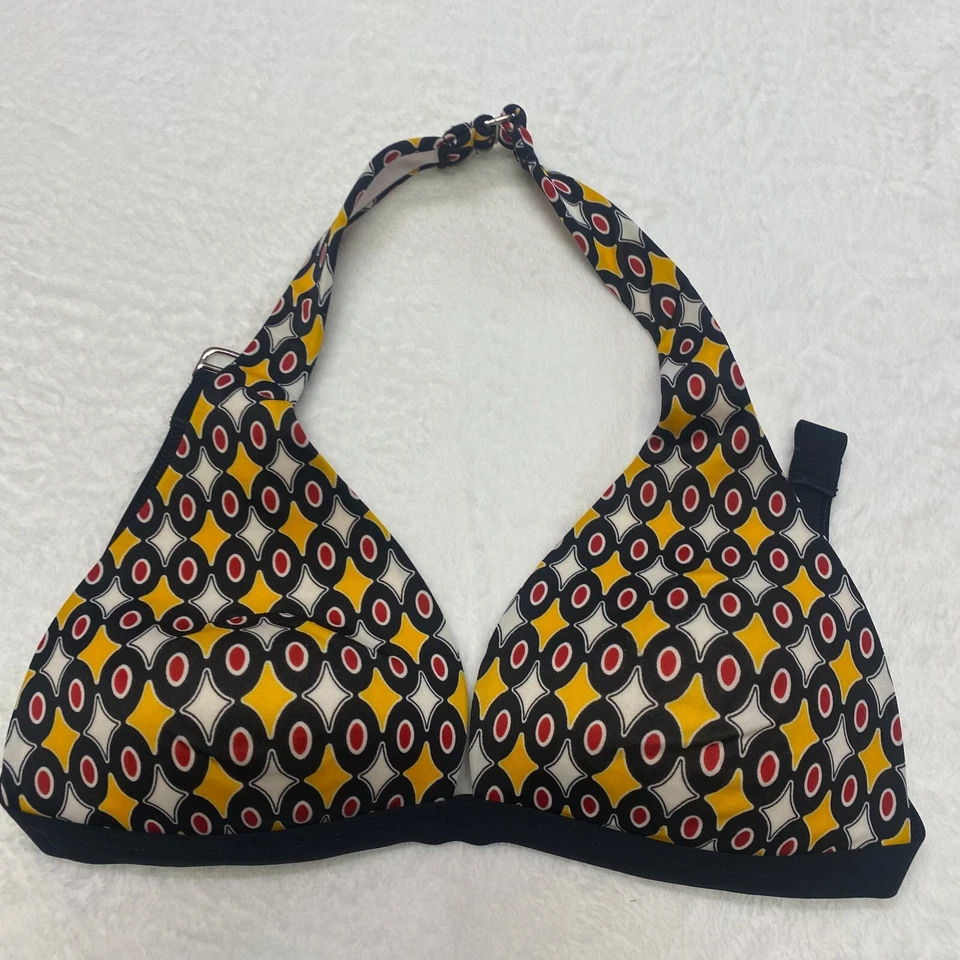 Top de bikini halter Victoria's Secret 34A amarillo negro rojo traje de baño geométrico atado Foto 1 de 4