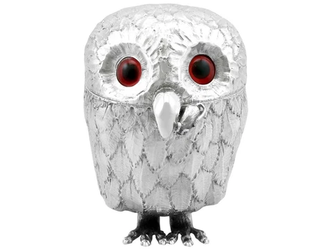 Sterling Silver Owl Mustard Pot Antique George V 1912 Cover