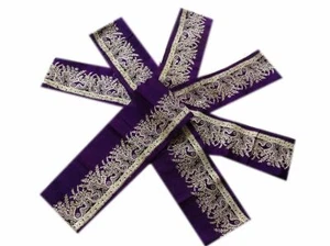 ANTIQUE SAREE BORDER VINTAGE PURE SILK PURPLE ZARI WOVEN TRIM LACE -211 - Picture 1 of 8