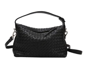 Woven Shoulder Bag for Women, Woven Handbag Crossbody Purse Black - Picture 1 of 3