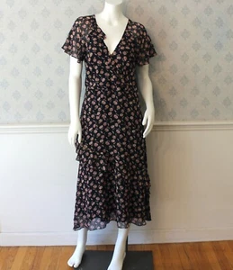Joie Neu mit Etikett Blumenmuster rosa und mitternachtsblau langes fließendes Seidenkleid Größe 10 - Bild 1 von 11