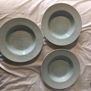Three Pasta Bowls Earthenware Ralph Lauren Button Down Green Stripe D:25 Cm - Picture 1 of 9