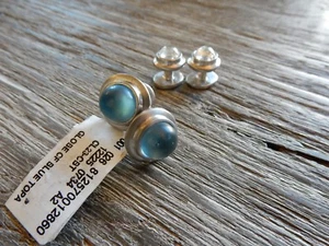 Nuovo set gemelli e borchie Robin Rotenier classico argento sterling topazio blu globo - Foto 1 di 12