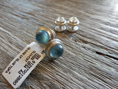 Nuevo Juego de Gemelos y Tachuelas Robin Rotenier Clásico Plata Esterlina Topacio Azul Globo Foto 1 de 4