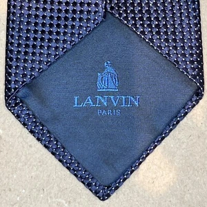 £140 LANVIN MENS NAVY & WHITE PINDOT TEXTURED SILK TIE MADE FRANCE Y8 - Picture 1 of 10