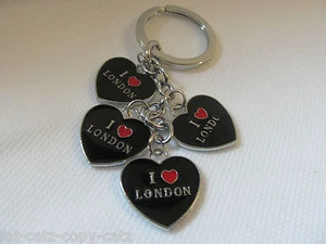 I LOVE LONDON BLACK HEARTS PATRIOTIC GB KEYRING METAL GIFT IDEA UK SELLER - Picture 1 of 3