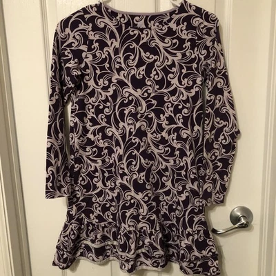 Vestido Lands End púrpura manga larga niña talla 10-12 floral cuello redondo algodón Foto 1 de 4