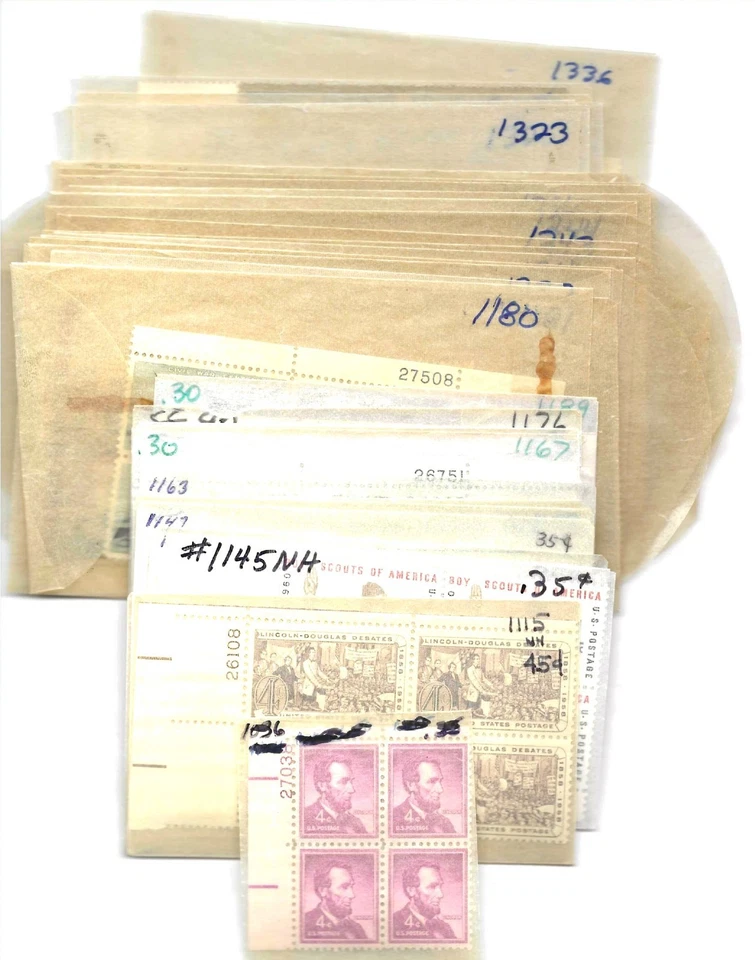 40 U.S. PLATE BLOCKS - 4 cent & 5 cent stamps - # 1036 to 1336, MNH, OG - Image 1 of 1