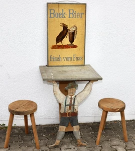1x Bock Bier Schild "Frisch vom Fass" Klapptisch Holz ANTIK - Bild 1 von 16