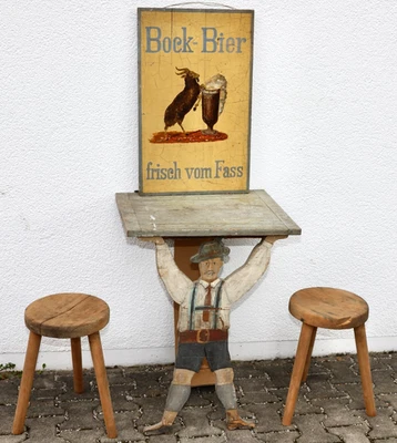 1x Bock Bier Schild "Frisch vom Fass" Klapptisch Holz  ANTIK - Bild 1 von 4