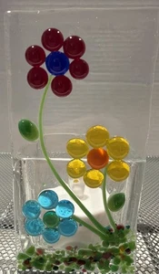 Schmelzglas Blumen Design Votivkerzenhalter Teelicht hübsch signiert vom Künstler  - Bild 1 von 8
