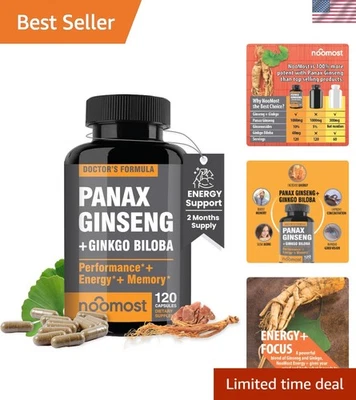 Ginseng + Ginkgo que aumenta la energía y el enfoque - 120 cápsulas para hombres y mujeres Foto 1 de 4