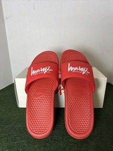Nike MEN'S Benassi x STUSSY Slides SIZE 11 Habanero Red  - Picture 1 of 6