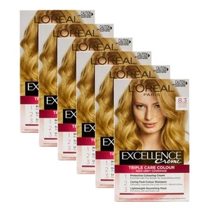 6PK Loreal Excellence Creme Hair Triple Care Colour Dye 8.3 Golden Blonde - Picture 1 of 5