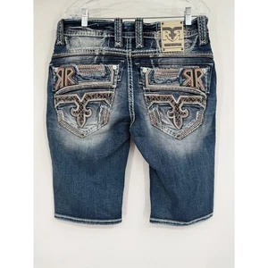 Mens Rock Revival Rhett Denim Jean Shorts 32 Jorts distressed embroidered NWOT - Picture 1 of 7