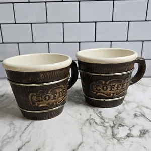 Set Of  2 Vtg Coffee Mugs Cups Ceramic Double Sided Brown Faux Wood Tree Limb - Picture 1 of 3