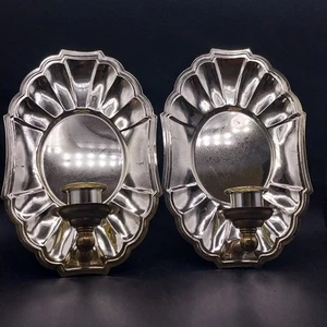 Vintage Reflective Candle Sconces Pair Homco Goldtone Metal Hollywood Regency - Picture 1 of 7