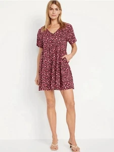 NWT Old Navy Peasant Dress XL Burgundy Ditsy Floral Tiered Boho Cottagecore - Picture 1 of 9
