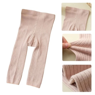 Breathable Baby Cropped Pants Ribbed Solid Color Tights 3-12Y Children Leggings - Image 1 of 4