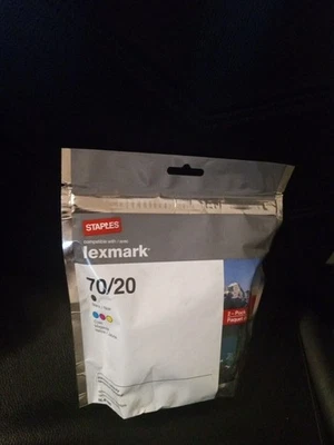 STAPLES Lexmark 70/20 Tri-Color/Black Ink Cartridges 2/PK Sealed Brand New - Image 1 of 4