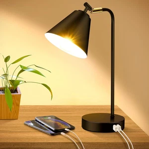 Industrial Dimmable Desk Lamp with 2 USB Charging Ports AC Outlet, Touch Control - Picture 1 of 13