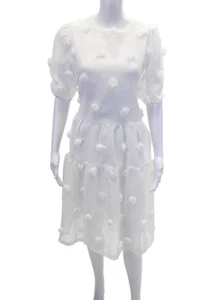 Vita Grace Womens Sheer Tufted Polka Dot Print Puff Sleeve Dress White Size M - Picture 1 of 4