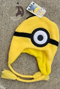 Gorro tejido Despicable Me Minions trenza flecos solapas amarillo adulto - Imagen 1 de 2