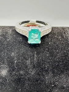 NWT Ring, Bomb Party Size 10 Aqua Blue LC Topaz Double Rhodium Plate - Picture 1 of 8