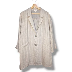 J Jill Linen Woven Duster Jacket Sz XL Buttons Long Gray Pockets 35.5” Length - Picture 1 of 8