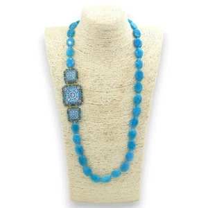 Collana con pietre di Angelite taglio Ovale, h 78 cm ca. Tris di Piastrelle in p - Imagen 1 de 1