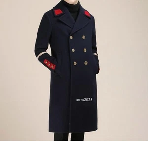 Men's Fashion Lapel Double Breasted Trench Coat Jacket Outwear Overcoat - Picture 1 of 13