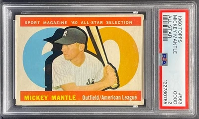 1960 Topps Baseball #563 Mickey Mantle All-Star Graduado PSA 2 Gran atractivo visual Foto 1 de 2