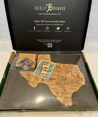 Totally Bamboo Texas State Cutting/Serving Board And Puzzle Coaster Set NIB - Image 1 of 4