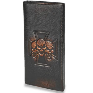 Skull Long Wallet For Men Full Grain Leather with Hand Burnished Rfid Blockin... - Bild 1 von 6