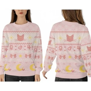 Sailor Moon Luna & Sailor Guardian Symbole Pullover rosa creme gelb - M - Bild 1 von 7