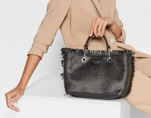 Emporio Armani tote bag Black Straw-like summer bag with handles and wallet - Picture 1 of 12