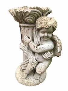 Vintage Concrete Angel Cherub Statue Bird Bath Stand? 17 Pounds Garden Decor 16” - Picture 1 of 11
