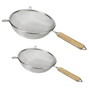 2 Pack Stainless Steel Fine Mesh Cooking Skimmers Food Strainers with Wooden ... - Picture 1 of 8