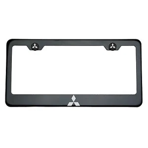 Black Chrome Mitsubishi Logo Laser Engraved T304 Stainless Steel License Frame - Picture 1 of 10