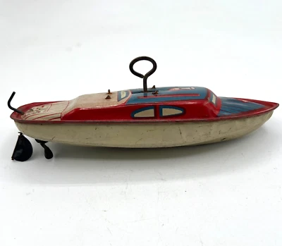 Vintage Lindstrom Tin Litho Wind Up Toy Boat Wind/Spring Not Working - Image 1 of 4