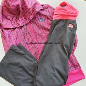 Nike Girls Small Yoga Pants Hoodie Jacket $94 Retail Black Pink NEW - Picture 1 of 3