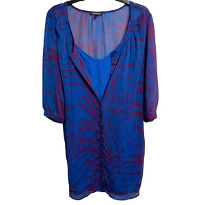 Express Shirt Dress Size M Blue Zebra Print Sheer Chiffon Slip Dress Layering - Picture 1 of 13