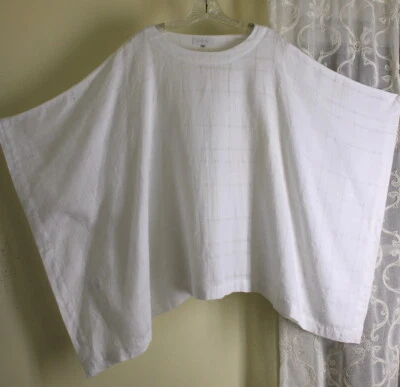 Eskandar 1 O/S Linen White Lux Basketweave 30-32"+L Kaftan Tunic Shirt Top  - Image 1 of 4